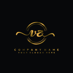 VZ Initial handwriting logo design with golden brush circle. Logo for fashion,photography, wedding, beauty, business