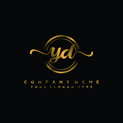 YD Initial handwriting logo design with golden brush circle. Logo for fashion,photography, wedding, beauty, business