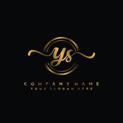 YS Initial handwriting logo design with golden brush circle. Logo for fashion,photography, wedding, beauty, business - obrazy, fototapety, plakaty