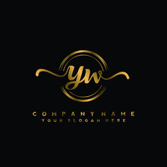 Fototapeta premium YW Initial handwriting logo design with golden brush circle. Logo for fashion,photography, wedding, beauty, business