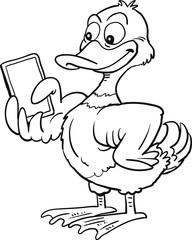 Duck makes selfie on a mobile phone.