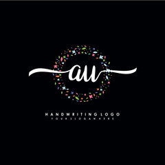 AU initials handwritten logo with flower templates surround the letters. initial wedding template vector