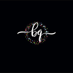 BQ initials handwritten logo with flower templates surround the letters. initial wedding template vector