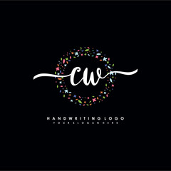 CW initials handwritten logo with flower templates surround the letters. initial wedding template vector