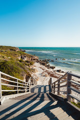Staircase down to Burns beach, Perth, Western Australia. On a bright sunny day with no clouds in the sky.