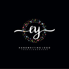 EY initials handwritten logo with flower templates surround the letters. initial wedding template vector