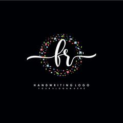 FR initials handwritten logo with flower templates surround the letters. initial wedding template vector