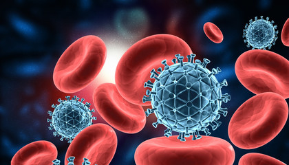 Virus Cell attacks immune system cells. Medical background. 3d render. - obrazy, fototapety, plakaty