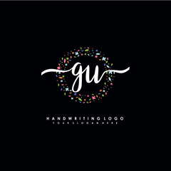 GU initials handwritten logo with flower templates surround the letters. initial wedding template vector