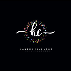 HE initials handwritten logo with flower templates surround the letters. initial wedding template vector