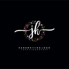 JH initials handwritten logo with flower templates surround the letters. initial wedding template vector