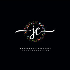 JC initials handwritten logo with flower templates surround the letters. initial wedding template vector