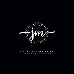 JM initials handwritten logo with flower templates surround the letters. initial wedding template vector