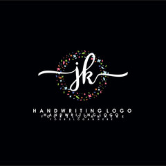 JK initials handwritten logo with flower templates surround the letters. initial wedding template vector