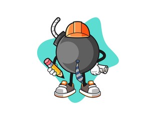 Bomb architect cartoon. Mascot Character vector.