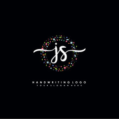 JS initials handwritten logo with flower templates surround the letters. initial wedding template vector