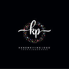 KP initials handwritten logo with flower templates surround the letters. initial wedding template vector