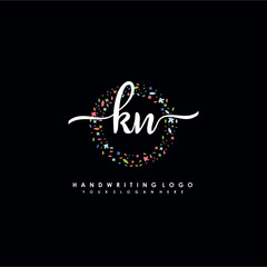 KN initials handwritten logo with flower templates surround the letters. initial wedding template vector