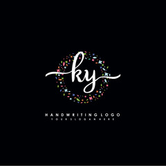 KY initials handwritten logo with flower templates surround the letters. initial wedding template vector