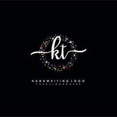 KT initials handwritten logo with flower templates surround the letters. initial wedding template vector