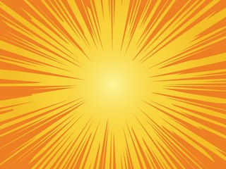 Orange sun background. Sunrise vintage circle shiny design with heating star yellow graphic rays vector pattern