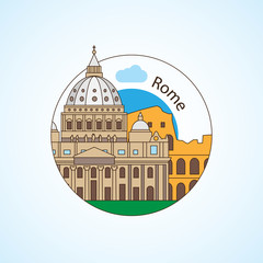 Rome Italy Detailed silhouette. Trendy vector illustration, flat style. Round colorful landmarks. The concept for a web banner or travel logo