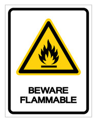 Beware Flammable Symbol, Vector Illustration, Isolate On White Background Label. EPS10