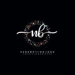 NB initials handwritten logo with flower templates surround the letters. initial wedding template vector