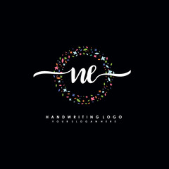 NE initials handwritten logo with flower templates surround the letters. initial wedding template vector