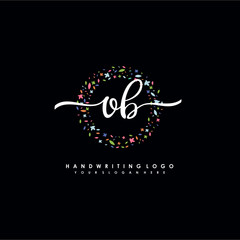 OB initials handwritten logo with flower templates surround the letters. initial wedding template vector