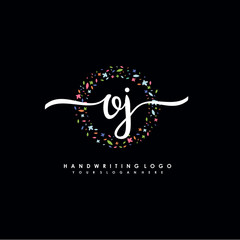 OJ initials handwritten logo with flower templates surround the letters. initial wedding template vector