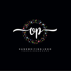 OP initials handwritten logo with flower templates surround the letters. initial wedding template vector
