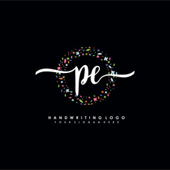 PE initials handwritten logo with flower templates surround the letters. initial wedding template vector