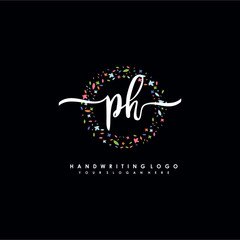 PH initials handwritten logo with flower templates surround the letters. initial wedding template vector