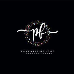 PF initials handwritten logo with flower templates surround the letters. initial wedding template vector
