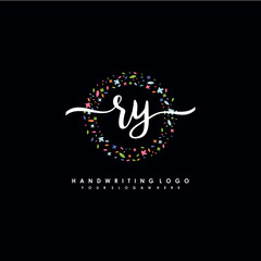 RY initials handwritten logo with flower templates surround the letters. initial wedding template vector