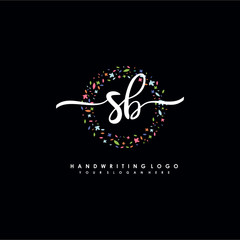 SB initials handwritten logo with flower templates surround the letters. initial wedding template vector
