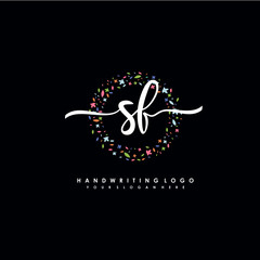 SF initials handwritten logo with flower templates surround the letters. initial wedding template vector