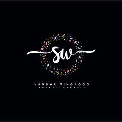 SW initials handwritten logo with flower templates surround the letters. initial wedding template vector