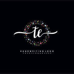 TE initials handwritten logo with flower templates surround the letters. initial wedding template vector