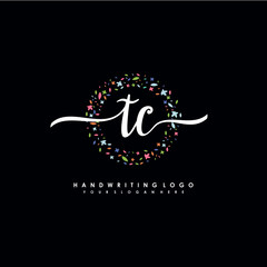 TC initials handwritten logo with flower templates surround the letters. initial wedding template vector