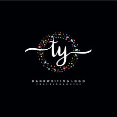 TY initials handwritten logo with flower templates surround the letters. initial wedding template vector