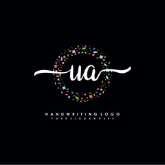 UA initials handwritten logo with flower templates surround the letters. initial wedding template vector
