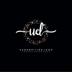 UD initials handwritten logo with flower templates surround the letters. initial wedding template vector