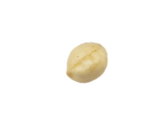 Peeled hazelnut isolated on white background