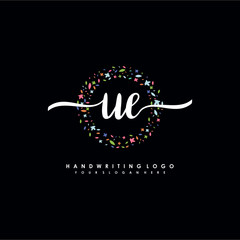UE initials handwritten logo with flower templates surround the letters. initial wedding template vector