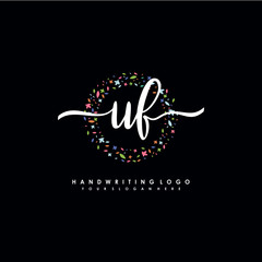 UF initials handwritten logo with flower templates surround the letters. initial wedding template vector