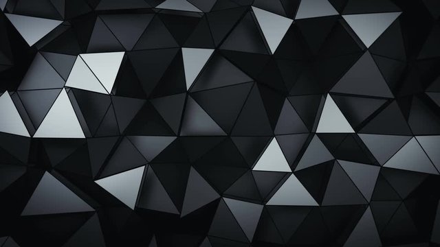 Multilayered polygonal black structure. Abstract geometric design. Seamless loop 3D render animation