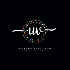 UV initials handwritten logo with flower templates surround the letters. initial wedding template vector