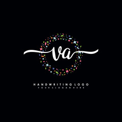 VA initials handwritten logo with flower templates surround the letters. initial wedding template vector